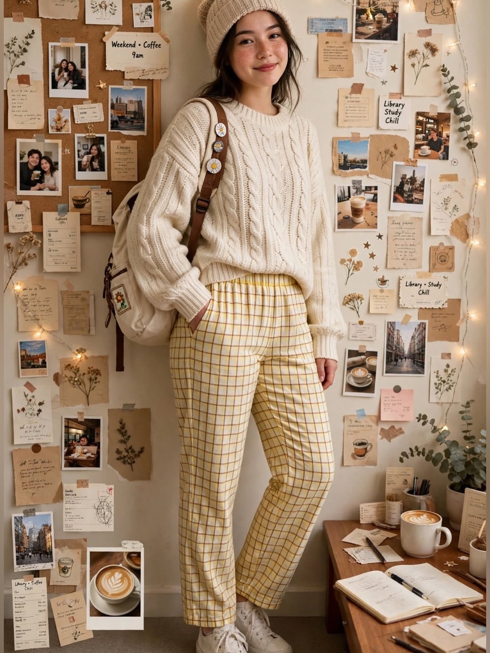 🍓Princess 👑 Polly 100% COTTON Yellow Plaid High-Waist Straight Leg Pants🍓